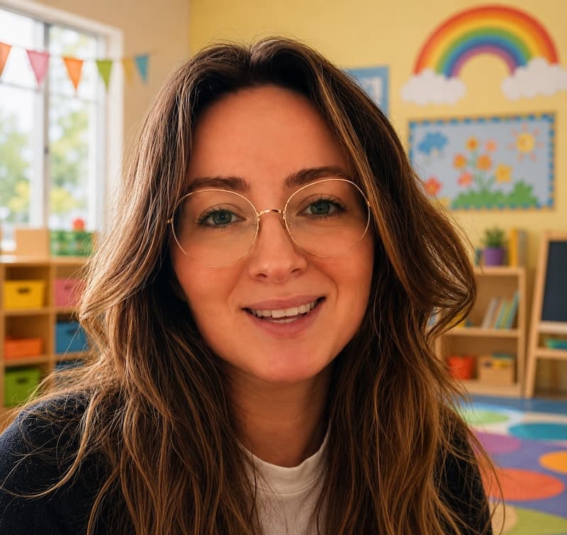 Eugenia, smiling director in classroom