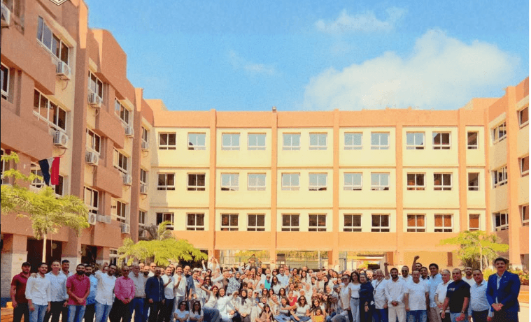 The Imperial College Egypt cohort gathered in the school courtyard.